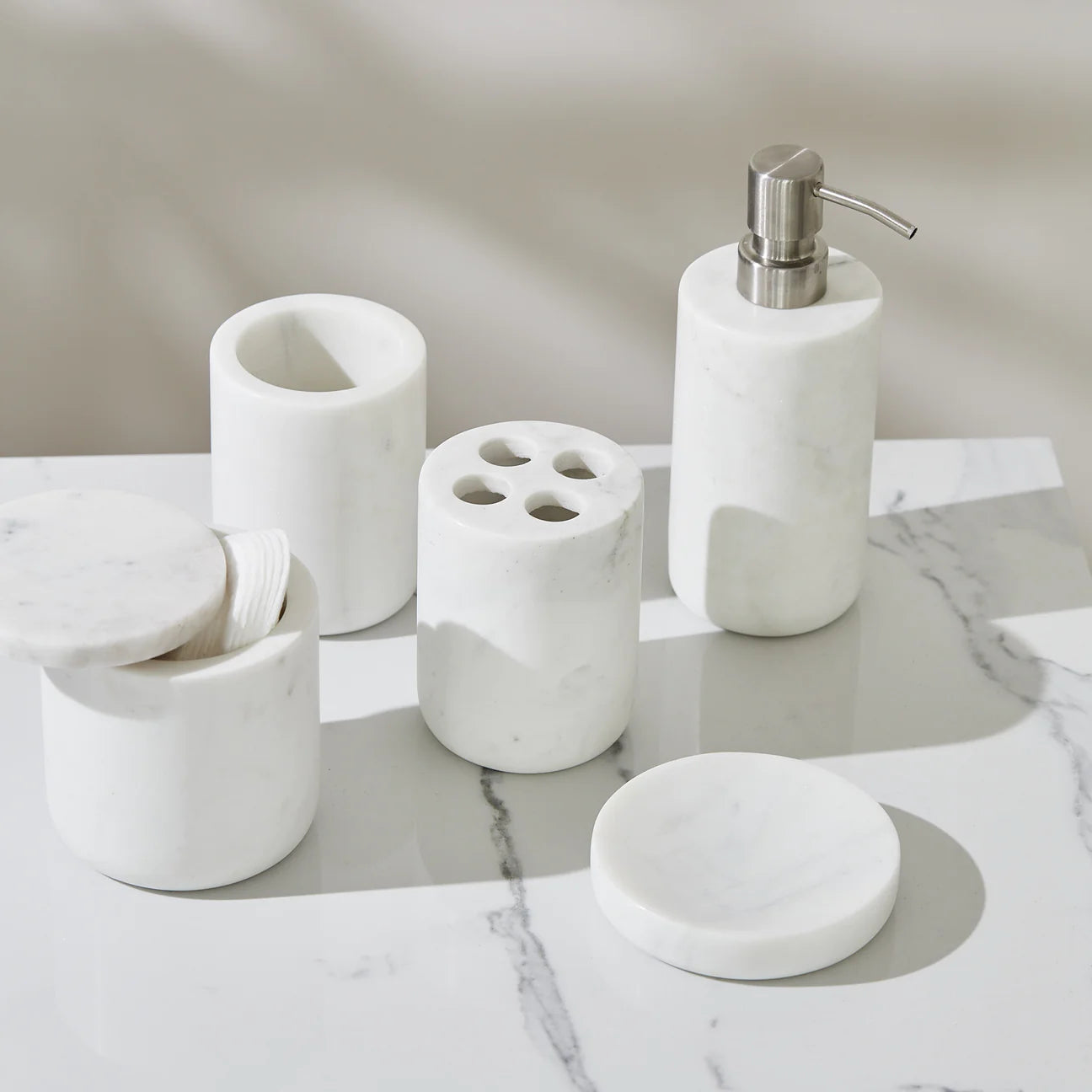 Marble Bath Accessories Bundle (Set of 5)