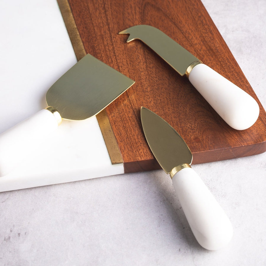 Set of 3 Cheese Knives made from marble and gold Lunar Oceans