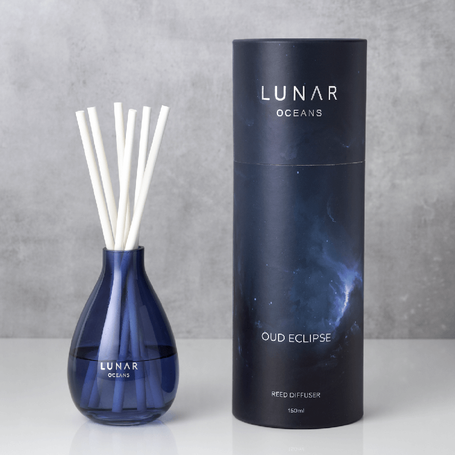 Oud Eclipse reed diffuser with vanilla and lavender by Lunar Oceans